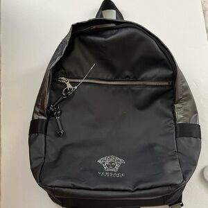 Versace Black and Gray Backpack with Medusa Emblem
